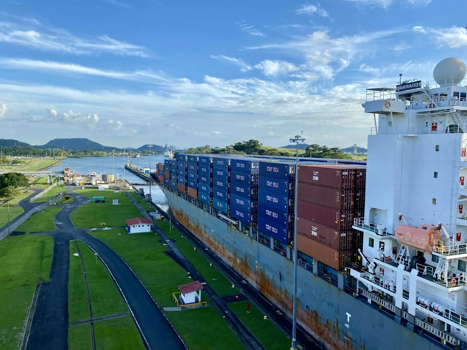 Container ship in a Panama Canal lock